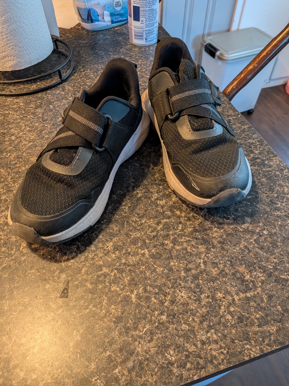 Kids Black Athletic Sneakers with Hook-and-Loop Straps